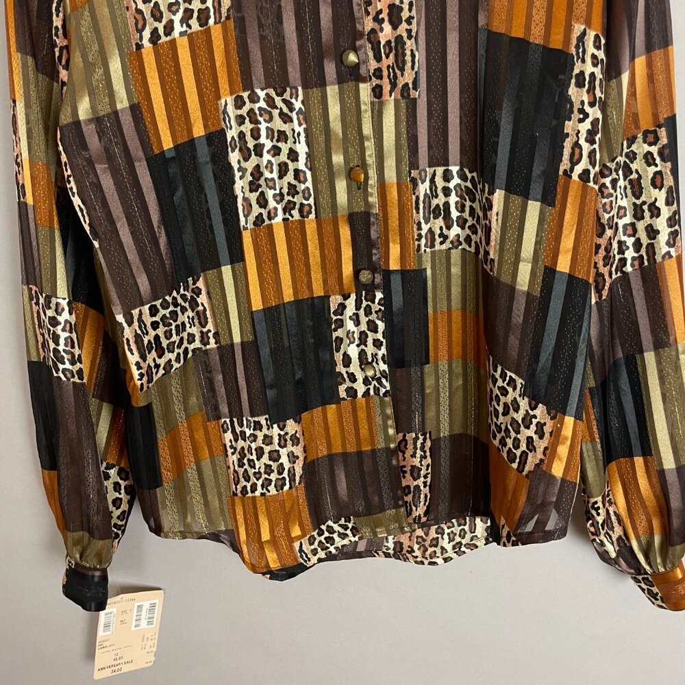 Vintage NWT Nordstrom Deadstock Top Animal Print Women Semi-Sheer Leopard Blouse - Picture 4 of 12